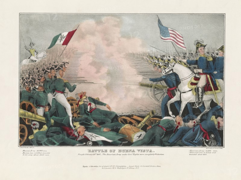 Battle of Buena Vista, Fought February 23rd, 1847, The American Army under Genl. Taylor were Completely Victorious, Lithograph by J. Bailie