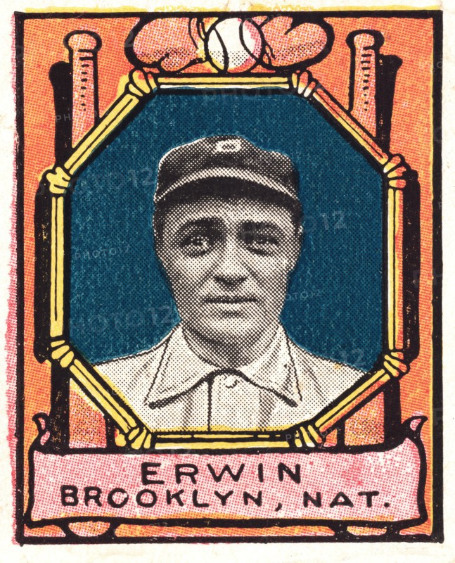 Tex Erwin, Brooklyn Dodgers, Baseball Card Portrait, Helmar Tobacco Company, 1911