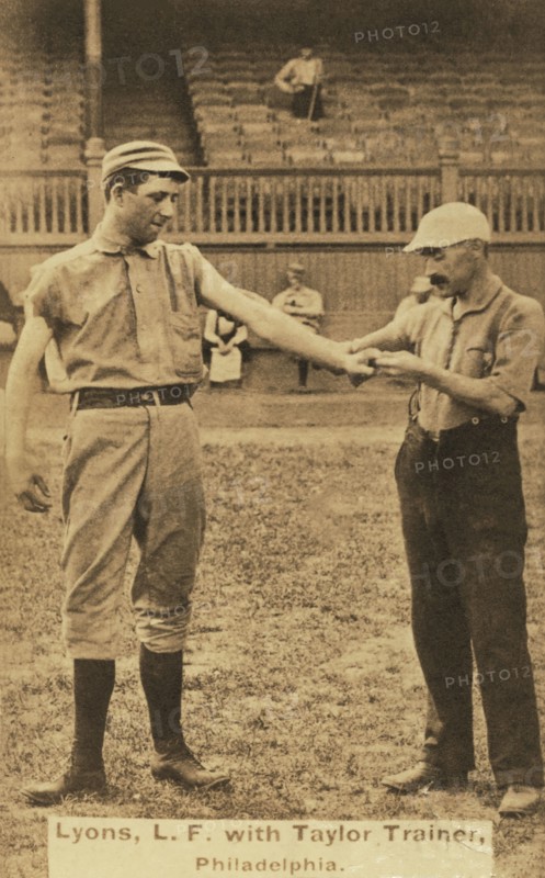 Harry Lyons, with Trainer Billy Taylor, Philadelphia Quakers, Baseball Card Portrait, Charles Gross & Co., 1887