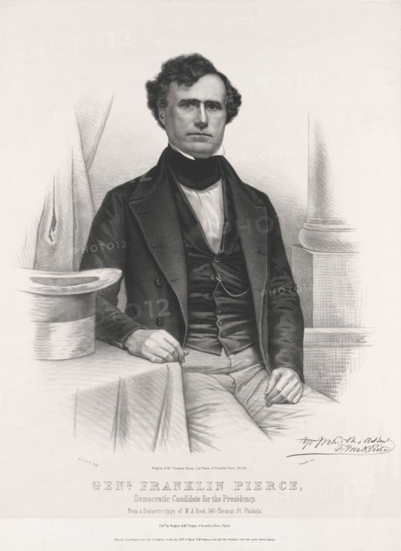 General Franklin Pierce, Democratic Candidate for the Presidency, Lithograph by Wagner & McGuigan from a Daguerreotype by MA. Root, 1852