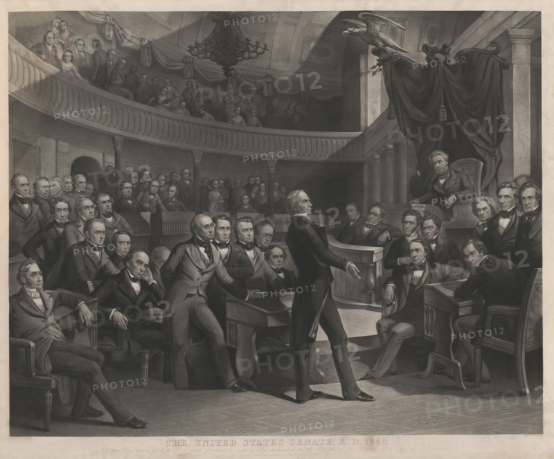 The United States Senate, A.D. 1850, Henry Clay Speaking about the Compromise of 1850 in the Old Senate Chamber, Drawn by P.F. Rothermel, engraved by R. Whitechurch, Published by John M. Butler and Alfred Long, 1855