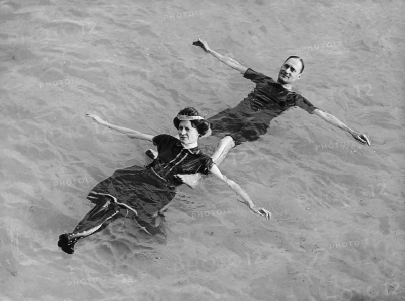 Man and Woman Floating on their Backs in Water, Detroit Publishing Company, early 1900's
