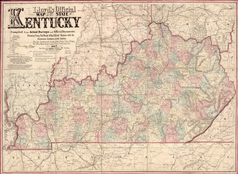 Lloyd's official map of the State of Kentucky, Published by James T. Lloyd, New York, 1862