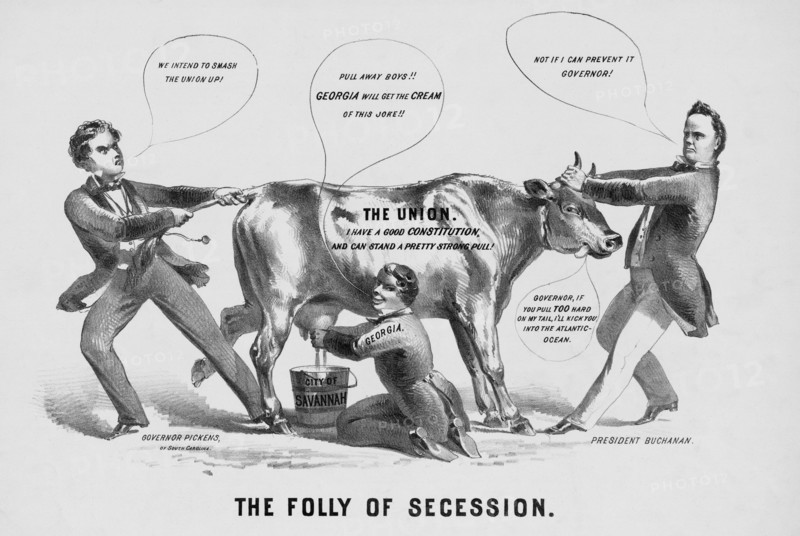 The Folly of Secession, Political Cartoon Featuring U.S. President James Buchanan and South Carolina Governor Francis W. Pickens, Currier & Ives, 1861