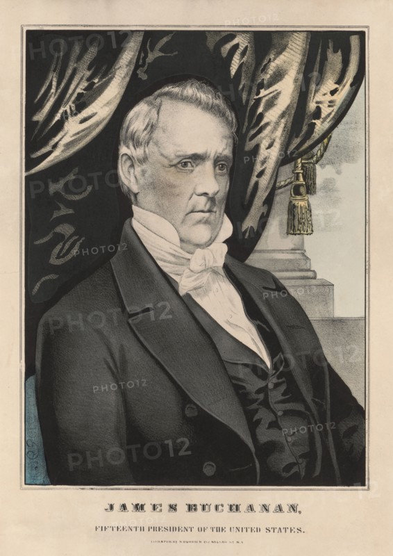 James Buchanan, Fifteenth President of the United States, Head and Shoulders Portrait, Lithograph  & Published by Nathaniel Currier, 1857