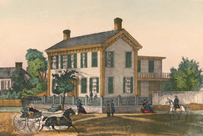 Abraham Lincoln's Residence, Springfield, Illinois, USA, Lithograph, Unknown Artist