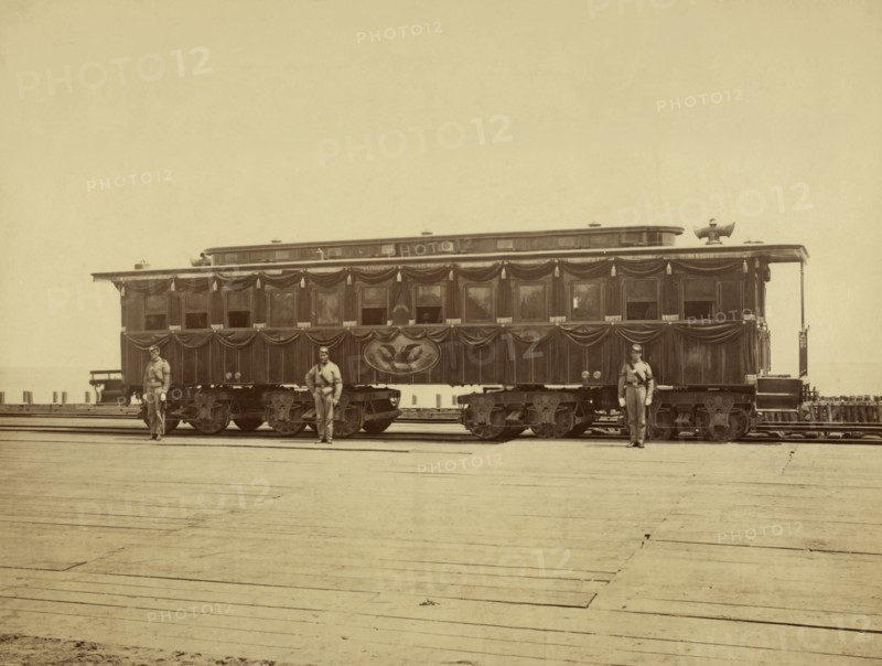 Abraham Lincoln's Railroad Funeral Car, Photograph by Samuel Montague Fassett, 1865