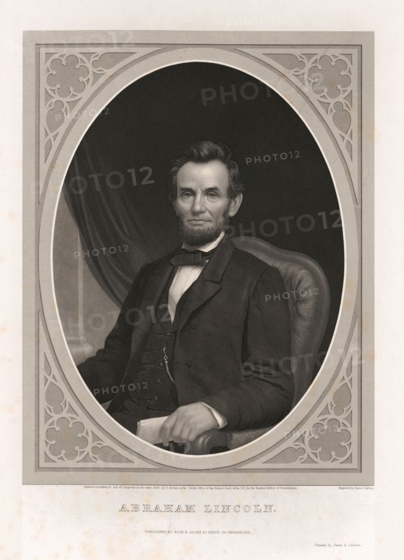 Abraham Lincoln, Engraving by Samuel Sartain, Printed by Irwin & Sartain, Published by Rice & Allen, Chicago, Illinois, 1864