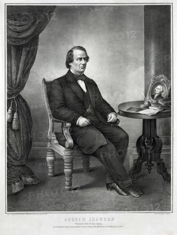 Andrew Johnson, President of the United States, Seated Portrait, Lithograph by P.S. Duval & Son, Published by Swander and Co., Philadelphia, 1866