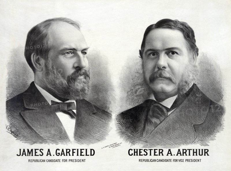 James A. Garfield Republican Candidate for President, Chester A. Arthur Republican Candidate for Vice President, Artwork by Vic Arnold, A.S. Seer's Printing Establishment, 1880