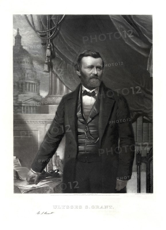 Ulysses S. Grant (1822-85), 18th President of the United States 1869-77, General of Union Army during American Civil War, Half-length Portrait, Engraving by William Sartain, 1866