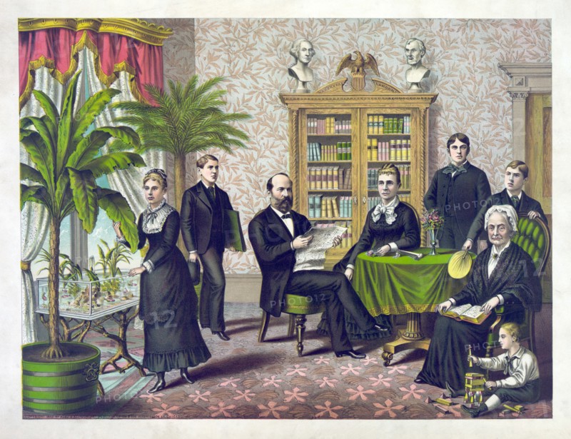 U.S. President James A. Garfield and Family, Lithograph, Kurz & Allison, 1882