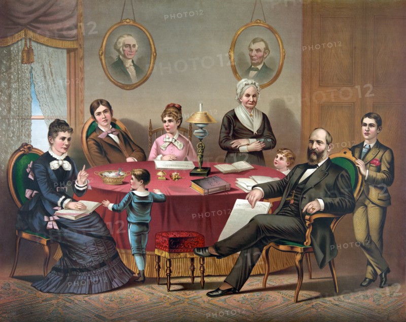 President James A. Garfield and Family, Full-length Portrait, Lithograph, 1881