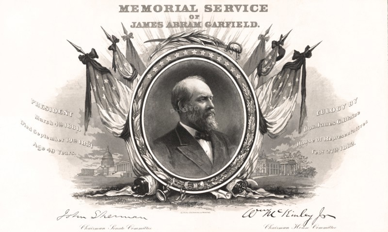 Memorial Service of James Abram Garfield, Engraving by Bureau Engraving & Printing, 1882