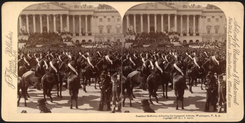President McKinley delivering his inaugural address, Washington, U.S.A., Stereo Card, John F. Jarvis, March 4, 1897