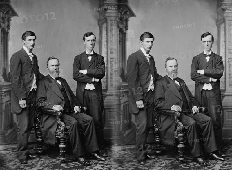 U.S. President Rutherford B. Hayes (center) with his two older sons, (left to right) Webb Cook Hayes and Birchard Austin Hayes (eldest son), Full Length Portrait, Brady-Handy Collection, 1870's