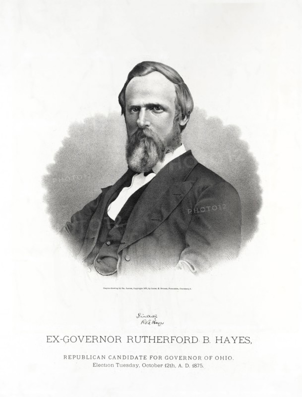 Ex-Governor Rutherford B. Hayes, Republican Candidate for Governor of Ohio, Election Tuesday, October 12th, A.D. 1875, Crayon-drawing by Dr. Jasper, Published by Jacob H. Studer, Columbus, OH, 1875