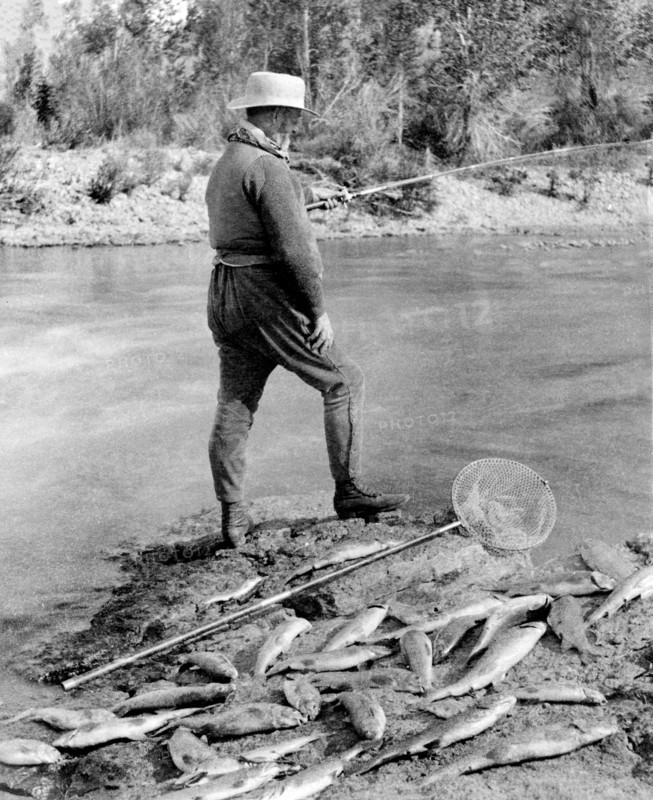 General Anson Stager, part of U.S. President Chester A. Arthur's Expedition Team, fishing at Trout Pond, Yellowstone National Park, Wyoming, USA, Photograph by Frank J. Haynes, 1883