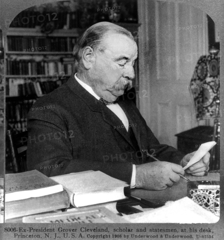 Ex-President Grover Cleveland at home in Princeton, New Jersey, USA, Stereo Card, Underwood & Underwood, 1906