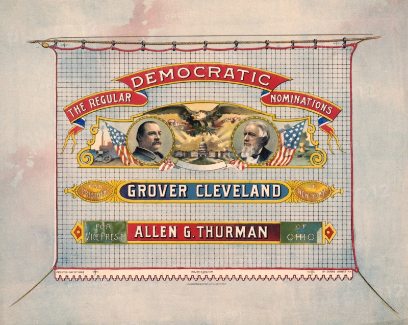 The Regular Democratic Nominations For President, Grover Cleveland of New York,  For Vice Pres't, Allen G. Thurman of Ohio, Presidential Campaign Poster, Lithograph by H.A. Thomas & Wylie, Printed by Jojer & Graham, 1888