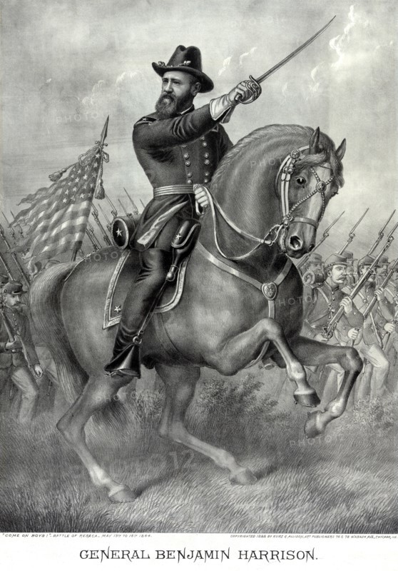 General Benjamin Harrison, "Come On Boys", Battle of Resaca, May 13th to 16th 1864, Illustration Published by Kurz and Allison, 1888