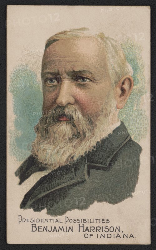 Presidential Possibilities, Benjamin Harrison of Indiana, Head and Shoulders Portrait, Lithograph by The Giles Company, Cigarette Card, W. Duke, Sons & Co., 1888