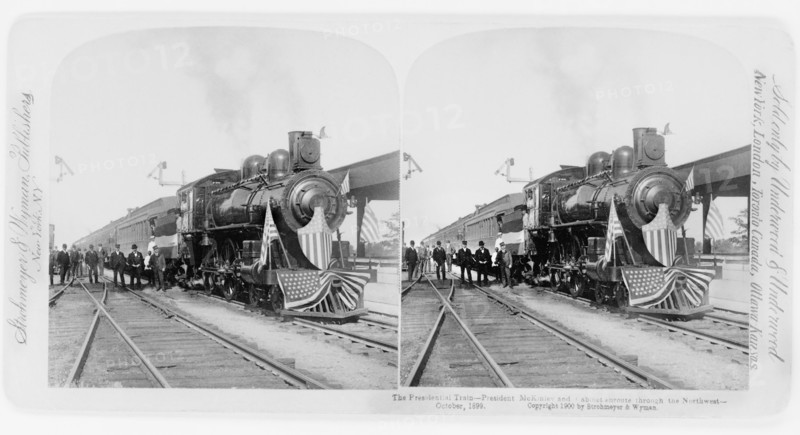 Presidential Train--President McKinley and Cabinet enroute through the Northwest--October, 1899, Stereo Card, Underwood & Underwood