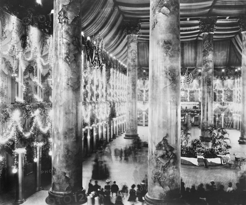Inaugural decorations, U.S. President William McKinley inauguration, Pension Building, Washington DC, USA, Photograph by Francis Benjamin Johnston, March 4, 1897