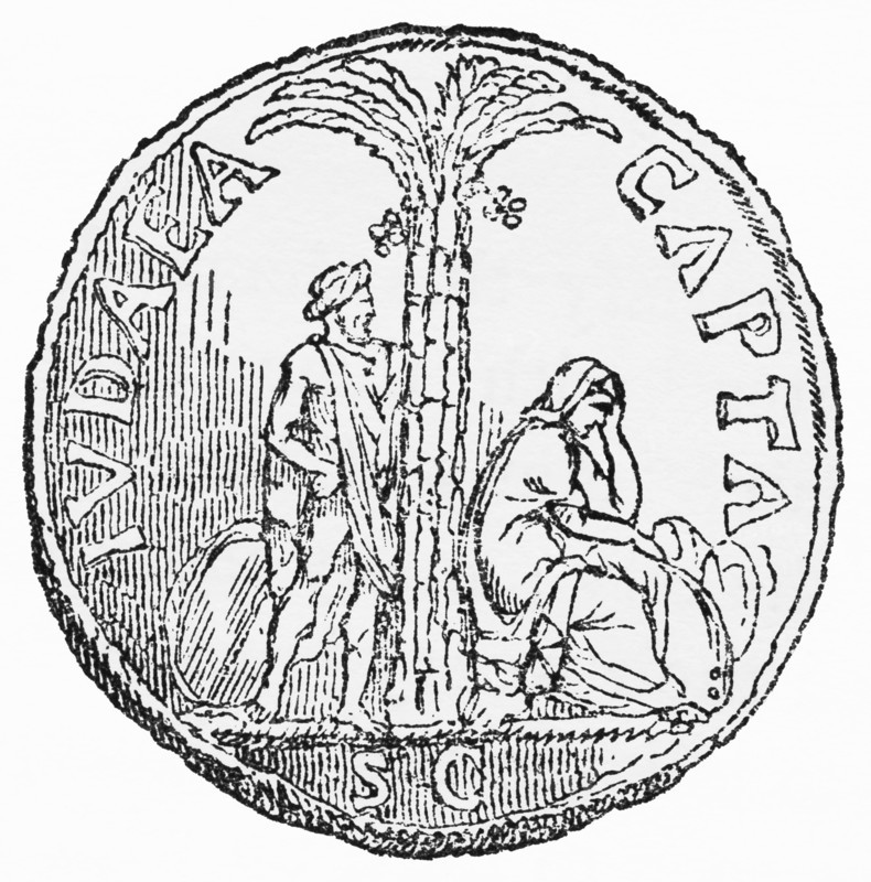 Palm Tree of Judea Capta Coin, Illustration from John Cassell's Illustrated History of England, Vol. I from the earliest period to the reign of Edward the Fourth, Cassell, Petter and Galpin, 1857