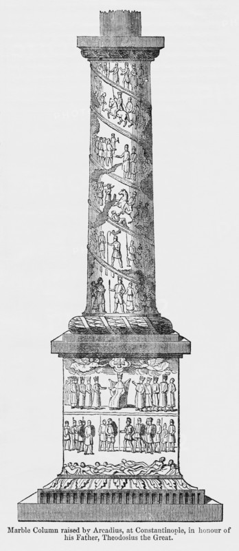 Marble Column raised be Arcadius, at Constantinople, in honor of his Father, Theodosis the Great, Illustration from John Cassell's Illustrated History of England, Vol. I from the earliest period to the reign of Edward the Fourth, Cassell, Petter and Galpin, 1857