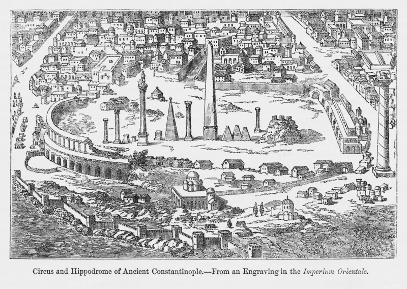 Circus and Hippodrome of Ancient Constantinople, from an Engraving in the Imperium Orientale, Illustration from John Cassell's Illustrated History of England, Vol. I from the earliest period to the reign of Edward the Fourth, Cassell, Petter and Galpin, 1857