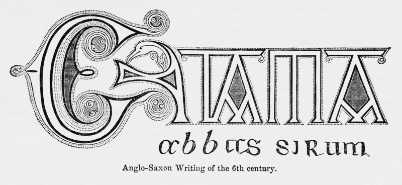 Anglo-Saxon Writing of the 6th century, Illustration from John Cassell's Illustrated History of England, Vol. I from the earliest period to the reign of Edward the Fourth, Cassell, Petter and Galpin, 1857