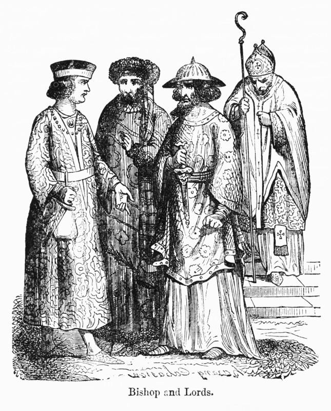 Bishop and Lords, Illustration from John Cassell's Illustrated History of England, Vol. I from the earliest period to the reign of Edward the Fourth, Cassell, Petter and Galpin, 1857