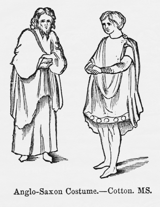 Anglo-Saxon Costume, Cotton, MS, Illustration from John Cassell's Illustrated History of England, Vol. I from the earliest period to the reign of Edward the Fourth, Cassell, Petter and Galpin, 1857