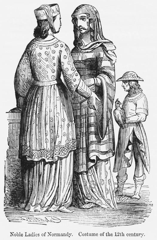 Noble Ladies of Normandy, Costume of the 12th century, Illustration from John Cassell's Illustrated History of England, Vol. I from the earliest period to the reign of Edward the Fourth, Cassell, Petter and Galpin, 1857