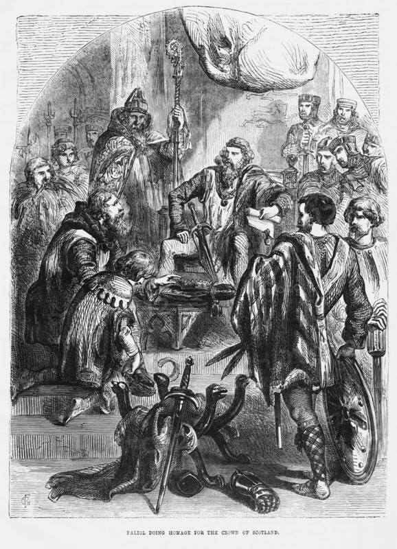 Baliol Doing Homage for the Crown of Scotland, Illustration from John Cassell's Illustrated History of England, Vol. I from the earliest period to the reign of Edward the Fourth, Cassell, Petter and Galpin, 1857