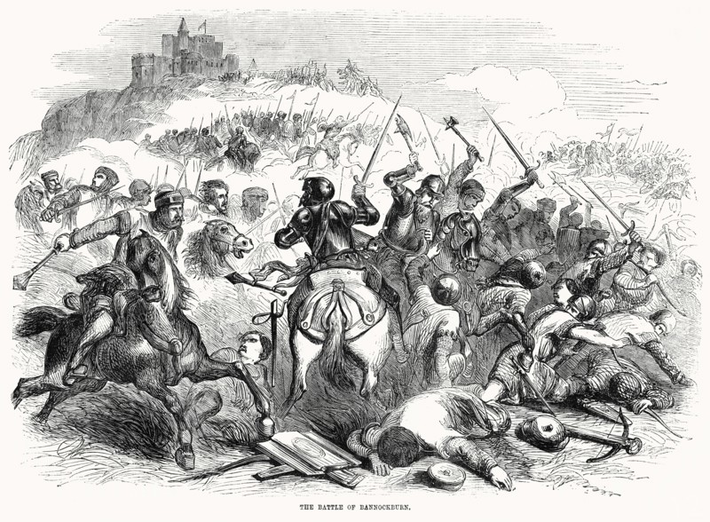 The Battle of Bannockburn, a Scottish victory by King of Scots Robert the Bruce against the army of King Edward II of England during the First War of Scottish Independence, 1314 Illustration from John Cassell's Illustrated History of England, Vol. I from the earliest period to the reign of Edward the Fourth, Cassell, Petter and Galpin, 1857