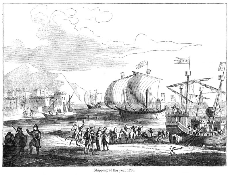 Shipping of the year 1269, Illustration from John Cassell's Illustrated History of England, Vol. I from the earliest period to the reign of Edward the Fourth, Cassell, Petter and Galpin, 1857