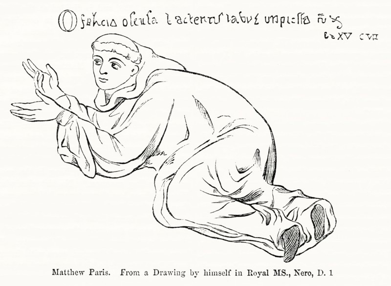 Matthew Paris, English Benedictine Monk, Chronicler and illuminated Manuscripts Artist (1200-1259), From a Drawing by himself in Royal MS., Nero, D. 1, Illustration from John Cassell's Illustrated History of England, Vol. I from the earliest period to the reign of Edward the Fourth, Cassell, Petter and Galpin, 1857