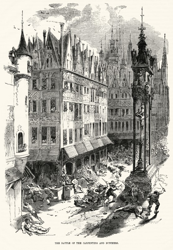 The Battle of the Carpenters and Butchers, Illustration from John Cassell's Illustrated History of England, Vol. I from the earliest period to the reign of Edward the Fourth, Cassell, Petter and Galpin, 1857
