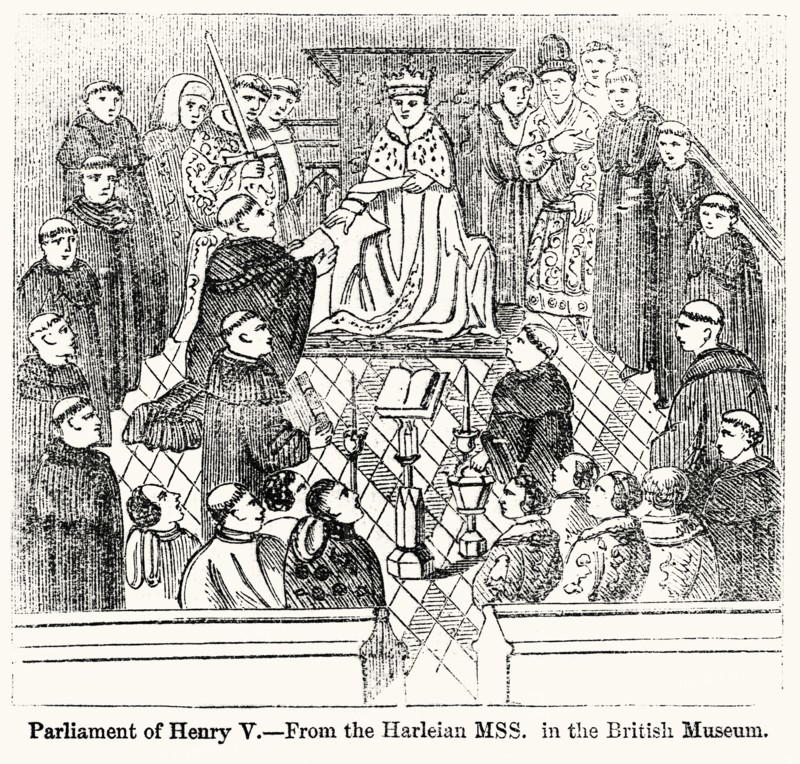 Parliament of Henry V, From the Harleian MSS in the British Museum, Illustration from John Cassell's Illustrated History of England, Vol. I from the earliest period to the reign of Edward the Fourth, Cassell, Petter and Galpin, 1857