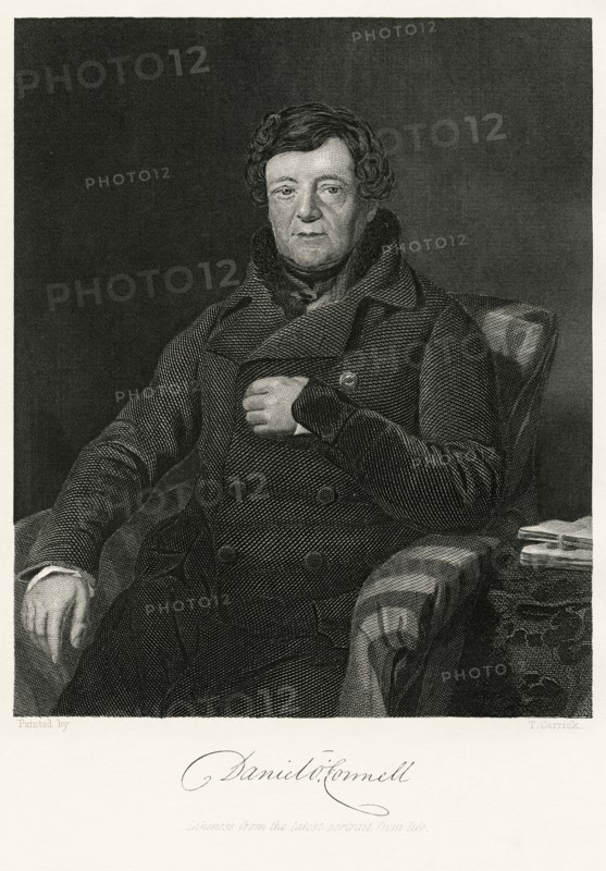 Daniel O'Connell (1775-1847), Irish Political Leader, Three-Quarter Length Seated Portrait, Steel Engraving, Portrait Gallery of Eminent Men and Women of Europe and America by Evert A. Duyckinck, Published by Henry J. Johnson, Johnson, Wilson & Company, New York, 1873