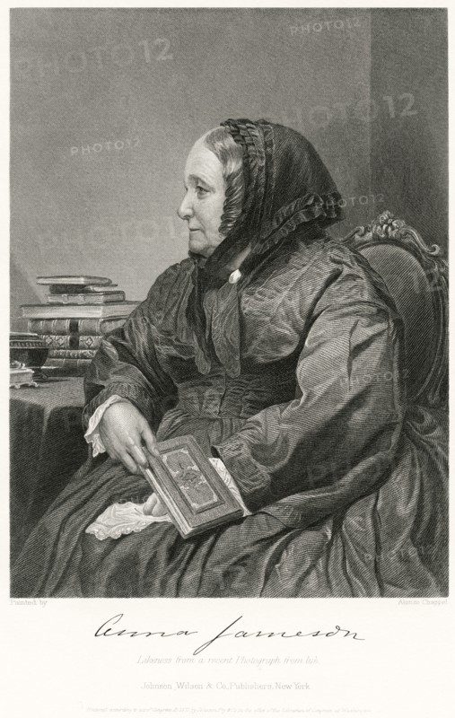 Anna Jameson (1794-1860), First Anglo-Irish Art Historian, Three-Quarters Length Seated Portrait, Steel Engraving, Portrait Gallery of Eminent Men and Women of Europe and America by Evert A. Duyckinck, Published by Henry J. Johnson, Johnson, Wilson & Company, New York, 1873