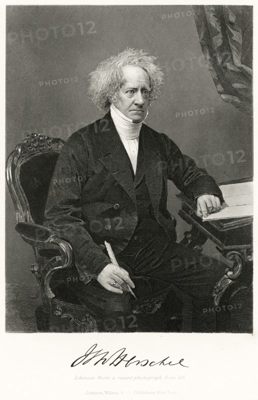 Sir John Frederick William Herschel, 1st Baronet (1792-1871), English Polymath who Invented the Blue Print, Three-Quarter Length Seated Portrait, Steel Engraving, Portrait Gallery of Eminent Men and Women of Europe and America by Evert A. Duyckinck, Published by Henry J. Johnson, Johnson, Wilson & Company, New York, 1873
