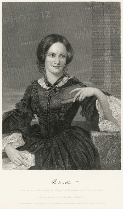 Charlotte Bronte (1816-55), English Novelist and Poet, Half-Length Seated Portrait, Steel Engraving, Portrait Gallery of Eminent Men and Women of Europe and America by Evert A. Duyckinck, Published by Henry J. Johnson, Johnson, Wilson & Company, New York, 1873