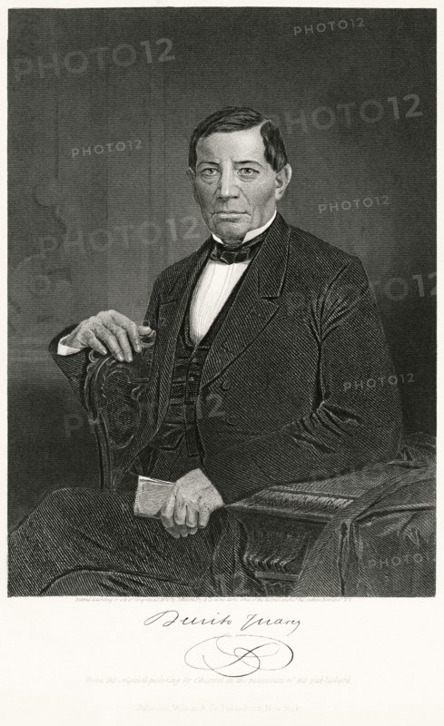 Benito Juarez (1806-72), President of Mexico 1858-72, Seated Portrait, Steel Engraving, Portrait Gallery of Eminent Men and Women of Europe and America by Evert A. Duyckinck, Published by Henry J. Johnson, Johnson, Wilson & Company, New York, 1873