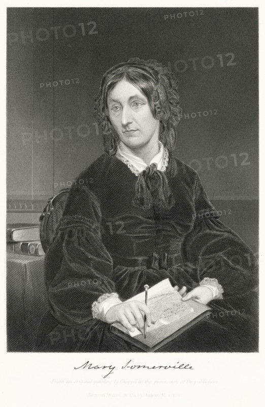 Mary Somerville (1780-1872), Scottish Science Writer, Seated Portrait, Steel Engraving, Portrait Gallery of Eminent Men and Women of Europe and America by Evert A. Duyckinck, Published by Henry J. Johnson, Johnson, Wilson & Company, New York, 1873