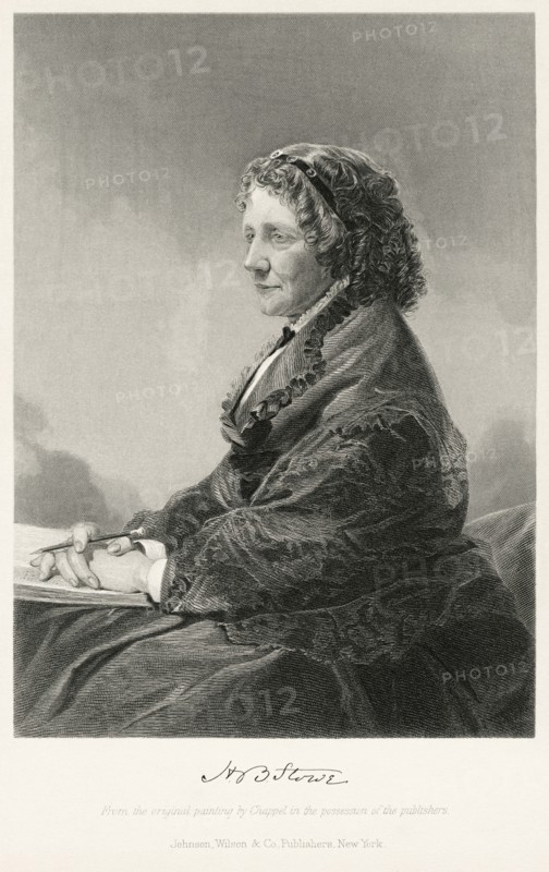 Harriet Beecher Stowe (1811-96), American Writer and Abolitionist, Seated Portrait, Steel Engraving, Portrait Gallery of Eminent Men and Women of Europe and America by Evert A. Duyckinck, Published by Henry J. Johnson, Johnson, Wilson & Company, New York, 1873