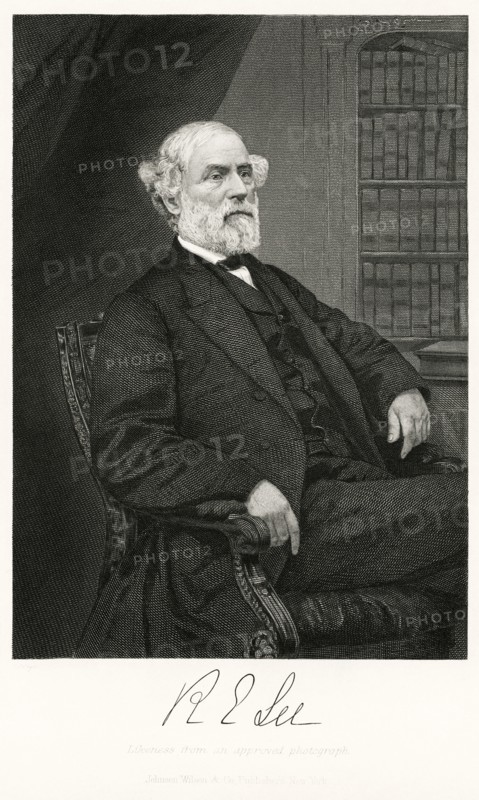 Robert E. Lee (1807-70) American and Confederate Soldier, Commanding General of the Confederate Forces during the American Civil War, Seated Portrait, Steel Engraving, Portrait Gallery of Eminent Men and Women of Europe and America by Evert A. Duyckinck, Published by Henry J. Johnson, Johnson, Wilson & Company, New York, 1873