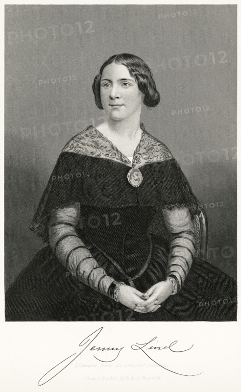 Jenny Lind Goldschmidt (1820-87), Swedish Opera Singer, Seated Portrait, Steel Engraving, Portrait Gallery of Eminent Men and Women of Europe and America by Evert A. Duyckinck, Published by Henry J. Johnson, Johnson, Wilson & Company, New York, 1873